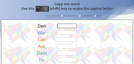 Capital letters with SHIFT